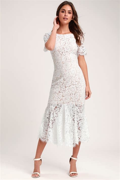 Stunning White Dress White Lace Dress Lace Midi Dress Lulus