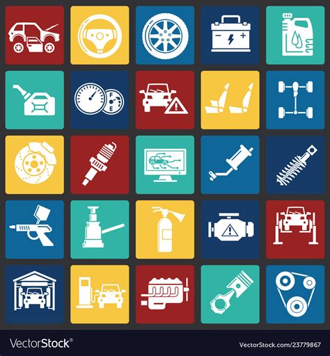 Car Service Icons Set On Color Squares Background Vector Image