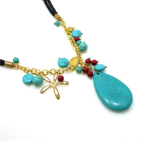 Turquoise Teardrop Floral Garland Handmade Necklace AeraVida
