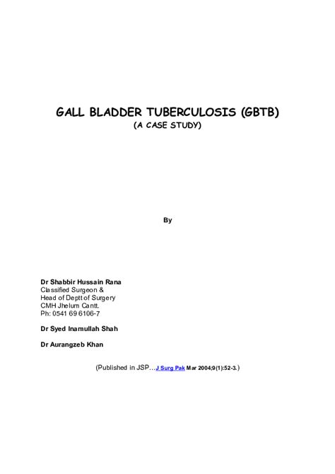 Doc Gall Bladder Tuberculosis Published Inam Shah