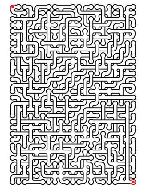 A Black And White Maze With Red Lines