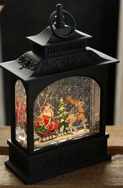 Snow Globe Santa And Sleigh Water Lantern Battery Operated Christmas