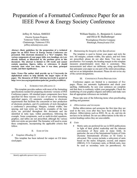 Do not include any work done after the conference, as the purpose is to report what you. Sample Conference Paper - IEEE Power and Energy Society