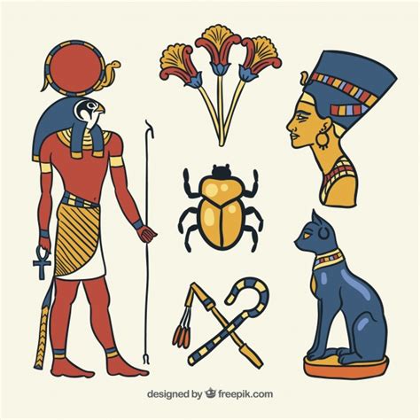 Egypte Symbolen En Goden In De Hand Getrokken Stijl Instellen Premium