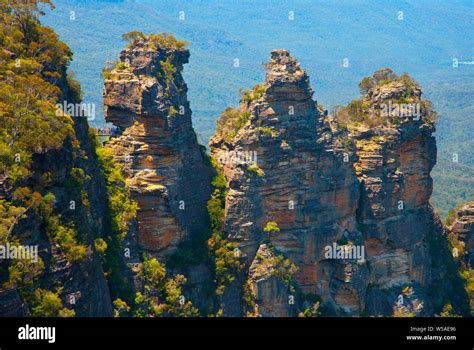 The Three Sisters Rock Formation In The Blue Mountains Australia Stock