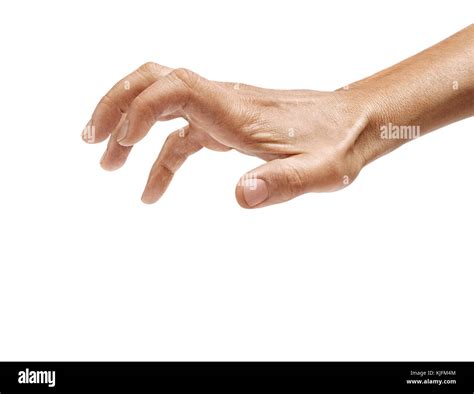Mans Hand Grabbing To Something Isolated On A White Background Close