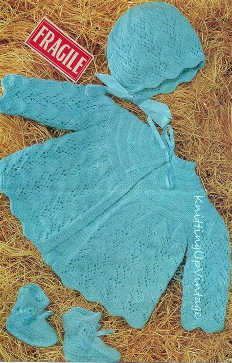 Baby Knitting Pattern 19 22 Matinee Coat Bonnet And Bootees 4 Etsy