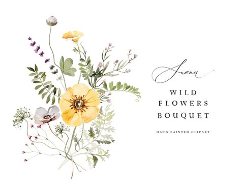 Watercolor Wildflowers Bouquet Clipart Wild Flowers Floral Etsy