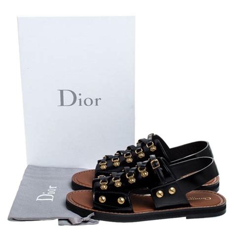 Dior Black Leather Wildior Gladiator Flat Sandals Size 38 For Sale At