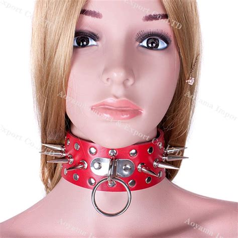 470 50mm Red Leather Neck Collar Spiked Needle Thorns Lockable Collar Slave