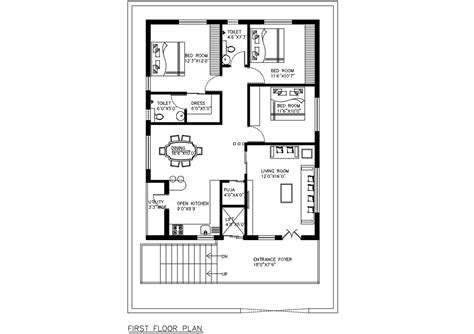 First Floor Plan Of Bungalow With Furniture Layout Dwg Cadbull