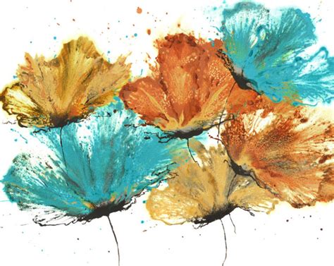 | daisies field by samuel durkin. Abstract Flower Art Teal Orange Yellow Floral On Paper 16 ...