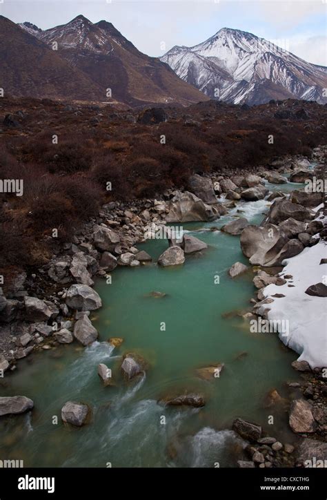 Beautiful Mountain River Flowing Through The Langtang Valley Nepal