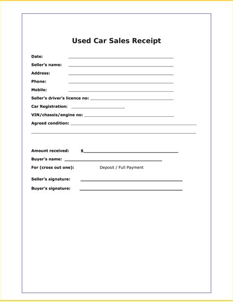 Free Printable Car Sales Receipt