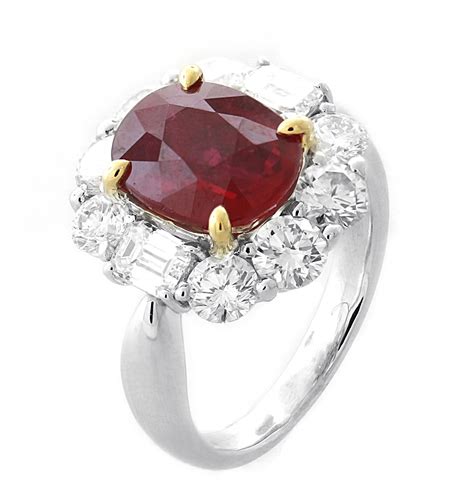 18kt White Gold Diamond And Grs Certified Ruby Ring Ruby Rings
