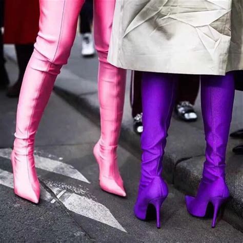 Purple Candy Color Over The Knee Boots Women Sexy Point Toe Stiletto High Heel Thigh High Boots