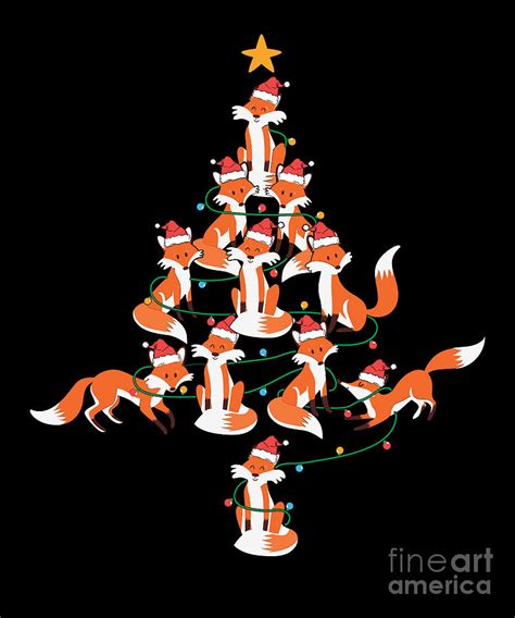 Fox Christmas Tree Xmas Foxes Woodland Wildlife Digital Art By Amusing
