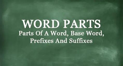 Word Parts Parts Of A Word Base Word Prefixes And Suffixes
