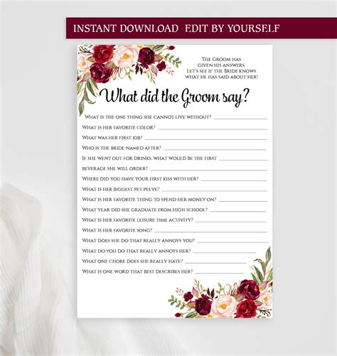 What Did The Groom Say Editable Game Printable Personalized Etsy