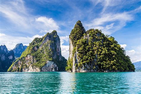 Island Limestone Sea Turquoise Water Tropical Thailand Clouds