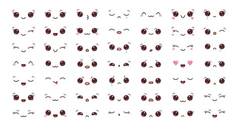 Big Set Of Kawaii Faces Collection Of Kawaii Eyes And Mouths With