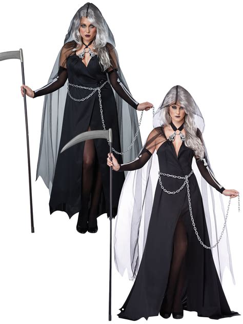 Size 8-22 Ladies Sexy Grim Reaper Death Costume Womens Halloween Fancy Dress | eBay