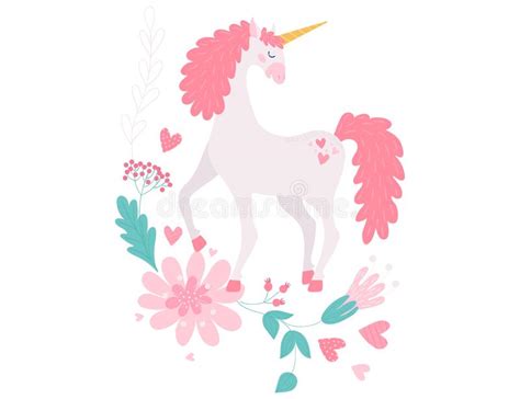 Unicorn Magical Horse Fantasy Animal And Girl Vector Illustration