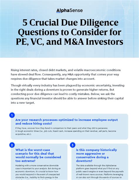 5 Crucial Due Diligence Questions To Consider For Pe Vc And Manda