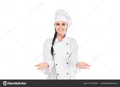 Smiling Chef Hat Showing Shrug Gesture Isolated White Stock Photo Image By IgorVetushko