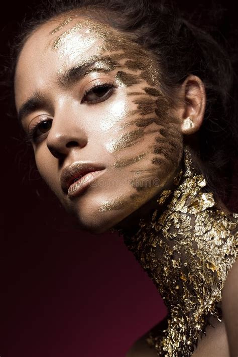 Beautyful Girl With Gold Glitter On Her Face Art Image Beauty Stock Image Image Of Female