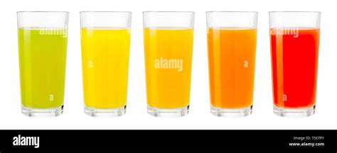 Set Of Various Color Juice In Glasses Isolated On White Stock Photo Alamy