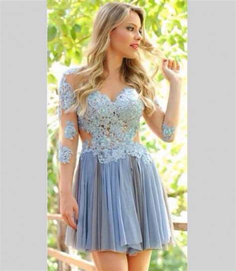 Long Sleeve Short Lace Homecoming Dresses 2016 Graduation Dresses Sexy 8th Grade Prom Dresses In
