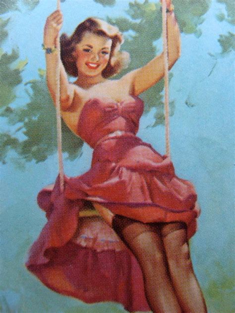 Vintage Swinging Pin Up Lady In Red Dress Antique Cards Etsy
