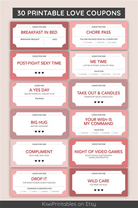 Love Coupon Book Printable Love Coupons Romantic T For Him Sexy