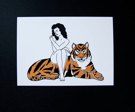 MINI PRINT The Tiger Is Out Illustrated Nude Tiger Lady Etsy
