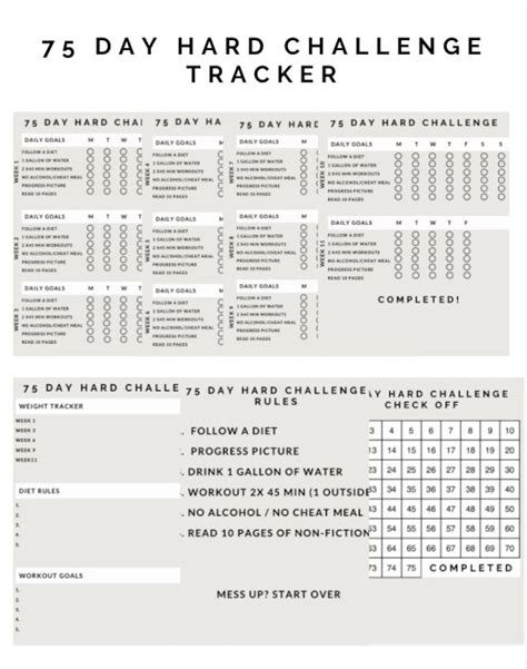 Printable 75 Hard Challenge Habit Tracker Checklist Calendar Etsy