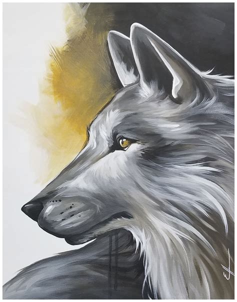 Grey Wolf Painting Sold Grey Wolf With Ocher Yellow Abstract