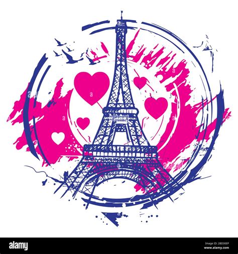 Paris France City Design With Love Hearts And Eiffel Tower Hand
