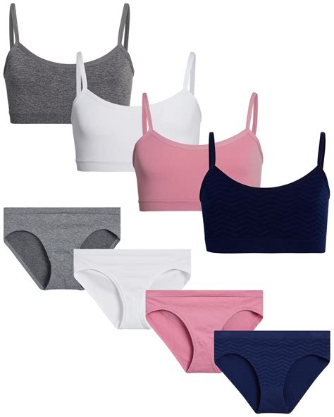 Buy Girls Matching Training Bra Set Seamless Crop Cami Bralette And Bikini Underwear 8 Piece