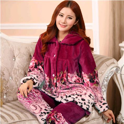 autumn and winter pajamas coral fleece sleepwear female thickening flannel brand sleepwear long