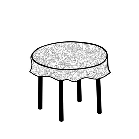 Black Vector Outline Illustration Of A Round Table With Tablecloth