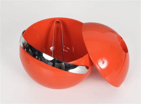 Guzzini Midcentury Orange Plastic Ball Shaped Italian Ice Bucket 1970s