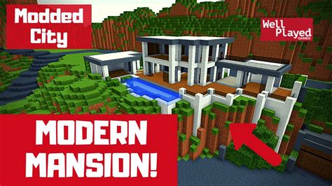 Modern Hillside Mansion Minecraft Modded City Ep 33 Youtube