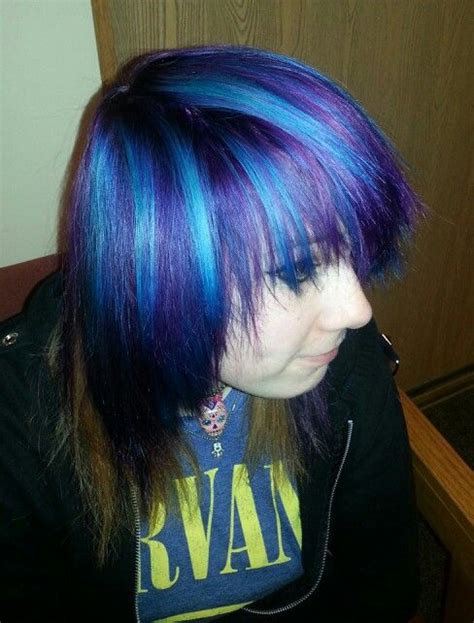 Blue And Purple Chunky Fun Hair Streaks Foils Stripes Highlights