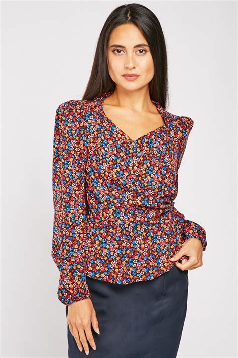 ditsy floral print wrap blouse just 6