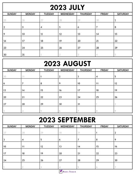 Printable July To September 2023 Calendar Template Thakur Writes