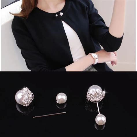 Fashion Double Simulated Pearl Brooch Pins For Women Piercing Lapel Pins Suit Collar Pin