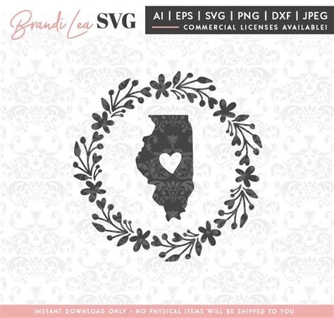 Illinois Wreath Svg Illinois State Svg Map State Svg Dxf Etsy