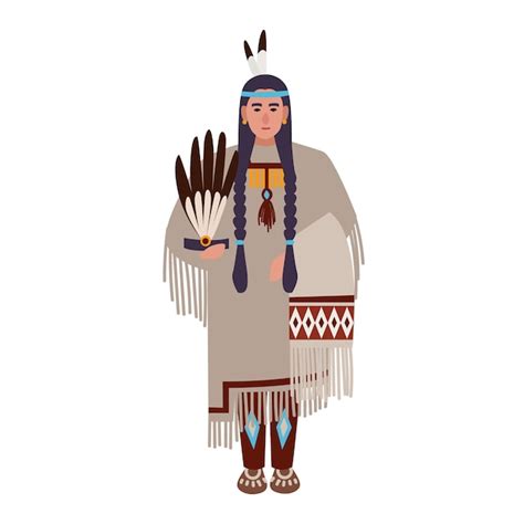 Mujer Indígena Americana Con Trenzas O India Vistiendo Ropas Tribales