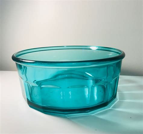 Arcoroc Usa Serving Bowl Thumbprint Panel Glass Teal 9 In Great Condition Vtg Ebay Bowl